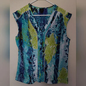 Worthington Sleeveless Snakeskin Blouse Concealed Buttons Sz L